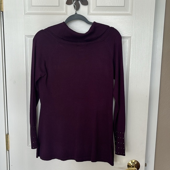 3 for $10 Questions Deep Purple Rhinestone Trimmed Tunic length Sweater Size L - Picture 6 of 9